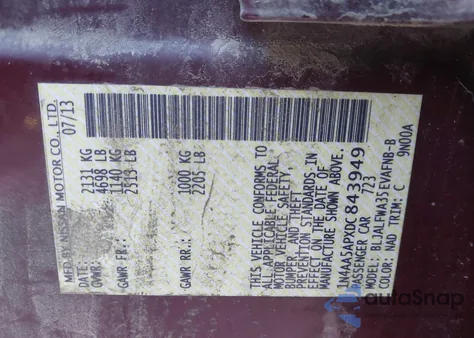 2013 Nissan Maxima 3.5 Sv z USA, uszkodzony, nr VIN 1N4AA5APXDC843949